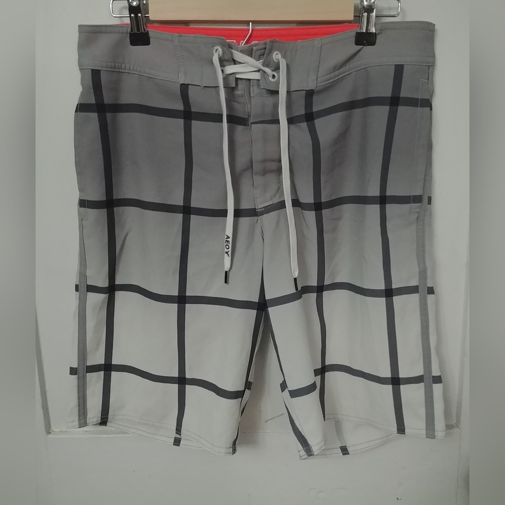 American Eagle Mens Swim Trunks Grey White Size Small